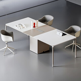 Mu zhexi office furniture conference table long table simple modern conference room table and chair combination light luxury white small training table 2.4 meters conference table