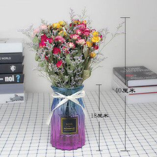 Love yunnan natural rose dried flower bouquet living room decoration lucky rose dried flower real flower decorative ornaments air-dried and baked about 30 colored roses + grass + glass vase