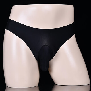 Men's ice silk underwear men's sexy briefs breathable belt cover open gun egg separation silky sexy ice silk traceless black ice silk thong cover - open l size