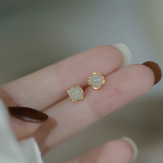 Jianlu hotan jade silver earrings for women simple temperament high-end earrings jewelry mother's birthday new year gift for mom