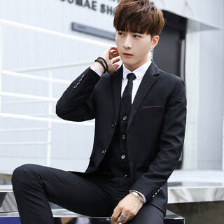 Zhehan teenage high school adult dress suit boy wedding suit three-piece college student interview formal wear black suit+pants+tie xl 31 suitable for 122-127 jin jin equals 0.5 kg