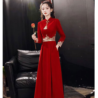 Lanka roni lanka roni cheongsam toast wear bridal 2025 engagement red dress long sleeve wedding evening dress women red long s