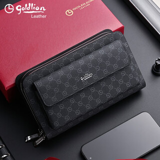 Goldlion g+ goldlion 2025 new clutch men's zipper large capacity men's bag casual fashion printed business men's wallet black