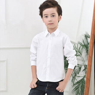 Jiuyu's children's white shirt, boys' spring and autumn pure cotton long-sleeved shirt, middle-aged and older children's performance solid color performance clothes, primary school uniforms, white 170 (suitable for height 161-170cm)