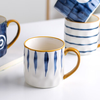 Kawashimaya qinghe japanese mug ceramic cup home office drinking cup milk cup breakfast cup coffee cup blue line mug 350ml