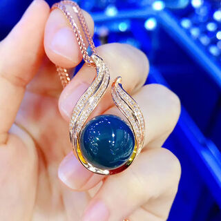 Moshe dominican blue amber pendant, high blue water purification necklace, amber s925 silver plated 18 beeswax pendant, bead diameter 14mm (gold)