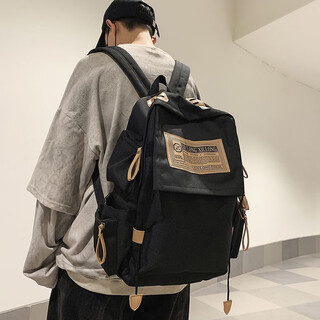 Bo naling backpack school bag casual large capacity travel bag college student computer bag trendy fashion high school junior high school student korean trendy korean backpack black