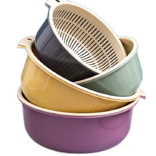 Iron islands 6-piece set of double-layer drain basket kitchen drain basket household multi-functional vegetable basket storage basket vegetable basket small + medium + large 6-piece set - mixed color 3l