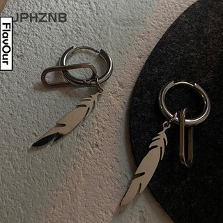 Jphznb niche design titanium steel feather earrings for women, trendy, cool personality, ins temperament, internet celebrity, handsome earrings, earrings for men, pair