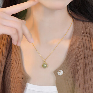 Yijin s925 sterling silver necklace women's niche design high-end lucky bag hetian jade necklace round bead clavicle valentine's day gift exquisite gift box lucky bag hetian jade necklace