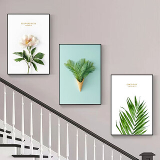 Modern simple corridor triptych hanging painting duplex stairway decorative painting living room entrance corridor aisle wall mural flowers and grass 30*40cm 9mm cloth film black border triptych