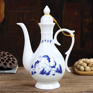 Huixiang ceramic household ceramics one jin jin is equal to 0.5 kg. ancient wine flask for liquor. antique chinese style gongyan ancient style large wine dispenser. there are fish every year - one jin jin is equal to 0.5 kg (500 ml)