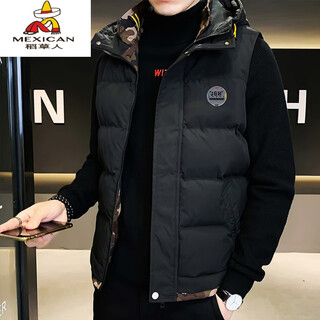 稻草人羽绒棉马甲男士新款秋冬季保暖外套加绒加厚运动外穿无袖坎肩马夹 1906黑色 2XL