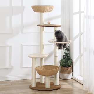 Jia chong cat climbing frame cat nest cat tree integrated space-free imitation rattan cat rack cat scratching board space capsule four seasons cat supplies 2 baskets + space capsule y-818