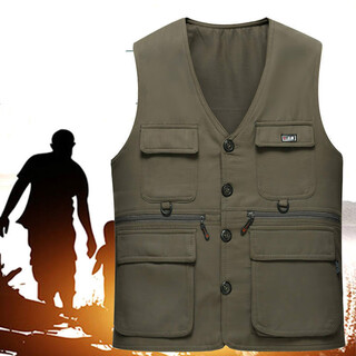 Lemon tide vest for middle-aged and elderly men, vest, multi-pocket waistcoat, casual vest for fishing, photography, zipper khaki, medium size 200 (recommended 120-140 jin jin equals 0.5 kg)