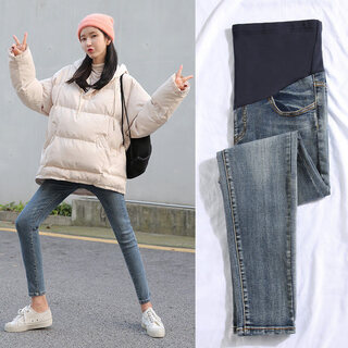 Miduli maternity pants spring and autumn outerwear jeans autumn and winter velvet thickened leggings small foot trousers autumn and winter clothes velvet-free style - blue xxl (recommended 140-170jin jin is equal to about 0.5 kg)