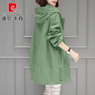 Pierre cardin hooded windbreaker women's mid-length spring and autumn 2025 new fashion temperament loose large casual top jacket green 3xl