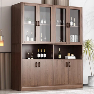 Qianting wine cabinet living room 2025 new light luxury display cabinet home dining side cabinet entrance cabinet integrated wall multi-functional cabinet recommended partition eight doors walnut color 120*30*174 assembly (install by yourself)