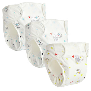 Newborn baby diaper pants, waterproof, washable, anti-side leakage, breathable diaper pocket, pure cotton, all-season cloth diapers for men and women, 3-pack bear style (2 blue + 1 yellow) m size 10-18jin jin equals 0.5 kg / 3-9 months