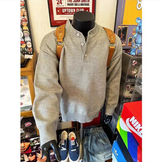 She manlai cleanfit henry collar sweater men's 2024 autumn and winter new solid color american style inner pullover sweater men's light gray m