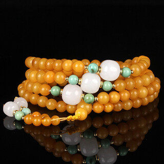 Zhenghe jewelry boutique chicken fat yellow beeswax buddha beads 108 bracelet original diy matching turquoise and hetian jade 19.96g