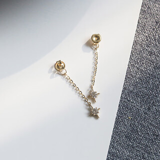 Caizhi white small c pure gold gold jewelry 14k10k gold earrings earrings chain small diamond six-pointed star pendant ear wire ear plugs ear plugs one