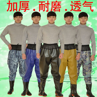 Thickened lower body waterproof fishing pants for men and women, wading fishing pants, one-piece rain boots, rain pants, boot pants, waist-length, thickened camouflage waist fork 90 silk, shoe size 40