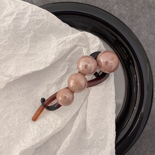 Tang funi's simple pearl one-word hairpin twist clip for women 2025 new style high-end grabber hairpin hairpin headwear on the back of the head, light coffee color - 4 beads twist clip