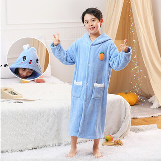 Yoshida hisamori children's bath towel cape hooded baby quick-drying wearable baby bath robe for boys and girls special for all seasons l size suitable for 140-165cm blue rabbit bathrobe
