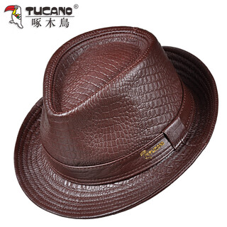 Woodpecker new hat men's spring and autumn style jazz hat for middle-aged and elderly british retro gentleman hat first layer cowhide top hat casual brown xl (57-58cm)