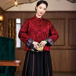Xiyue 2024 winter chinese style guanle crepe quilted warm chinese tang suit jacket red banquet new year cotton coat new year burgundy l (weight 115~130)