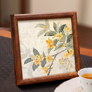 Seine left bank <baihua> new chinese style desktop ornaments, decorative paintings, antique style sideboards, tea room bedside table decorations <baihua> model a 20*20cm matte oil canvas, teak color curved edge picture frame (f1831)