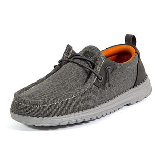 Deer stags boys' casual sneakers, lightweight and comfortable elastic laces, canvas fabric grey/orange 11 little kid