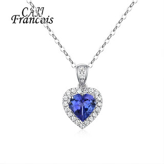 Cajj francois tanzanite necklace for women, heart-shaped pendant, 18k gold inlaid with diamonds, colorful gemstone necklace, jewelry and gemstone jewelry, heart-shaped necklace