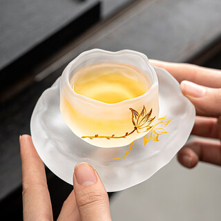 Tangfeng (tangfeng) sancai tureen tea set, high-end office reception tea cup, home frosted glass kung fu tea set, lotus frosted cup + lotus frosted coaster