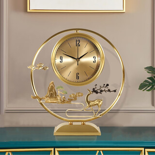 Cairns (kaiensi) brass high-end table clock living room light luxury zen table clock new chinese style home desktop clock ornament clock silent watch 012b-round-wealth and deer-brass style