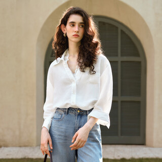 Olrain french white shirt women's spring women's versatile design double-layer lace shirt top women white xl