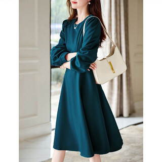 Demana temperament collection spring and autumn round neck waist bubble knitted a-line dress for women mid-length