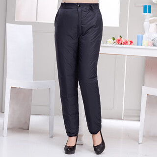 Ducky elderly down pants women's outer wear thickened plus size elastic high waist middle-aged and elderly plus fat mother's cotton pants trousers winter navy black m suitable for waist circumference 1.9-2.2 feet