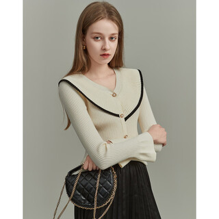 Demana french style winter v-neck velvet yarn ruffles contrasting color cardigan fungus edge knitted sweater women's top