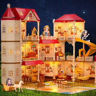 古欧儿童女孩玩具过家家娃娃屋仿真城堡带电梯手提礼盒3-10岁生日礼物