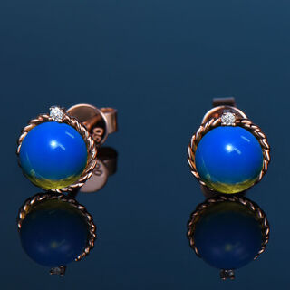 Moshe dominican blue amber round earrings, women's amber beeswax, natural 18 rose gold diamond customization 6mm 6mm 18k rose gold blue amber earrings customization