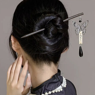 New chinese style butterfly hairpin for women, hairpin on the back of the head, butterfly tassel, exquisite wooden antique hanfu hairpin, ink butterfly hairpin