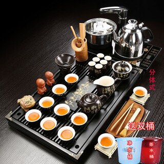 Empty cicada purple sand kung fu tea set home set living room fully automatic water boiling kettle tea tray tea table simple teapot tea cup 02 horse pan tang poetry tea set automatic black