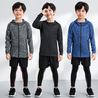 Decca children's tights training clothes quick-drying clothes for boys and girls autumn and winter basketball football base clothes sports fitness clothes set plus velvet - blue jacket + green line 4-piece set s size recommended 158-165 high 88-100 jin jin is equal to about 0.5 kg