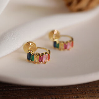 Meng junchen colorful zircon mosquito repellent disc ear clips without piercing women's high-end earrings contrast color earrings circles small painless earrings ear clips + rubber pads