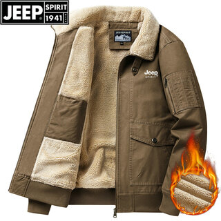 Jeep (jeep) jacket men's velvet thickened jacket middle-aged men's winter cotton clothing pure cotton warm casual large size military jacket men camel xl recommended weight 155jin jin equals about 0.5 kg