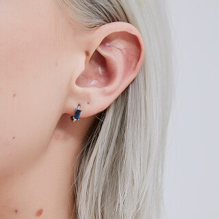 Holy glass sapphire earrings for women, simple circle hoop earrings, japanese and korean niche design, retro palace internet celebrity, pre-sale