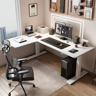 Corner electric lift table home study table office desk workbench gaming table black lift desk computer table left corner/white environmentally friendly board 140*100cm dual motors