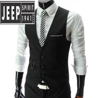 Jeep spirit men's suit vest korean style slim suit vest spring and autumn thin casual british style wedding three pieces black single vest xl (170)
